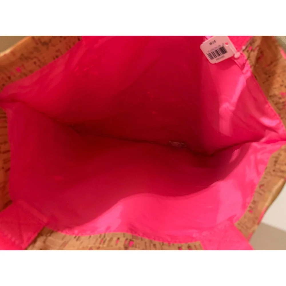 Bath & Body Works Cork Tote Bag Neon Pink Metallic Flecked Reusable Gift Bag NWT